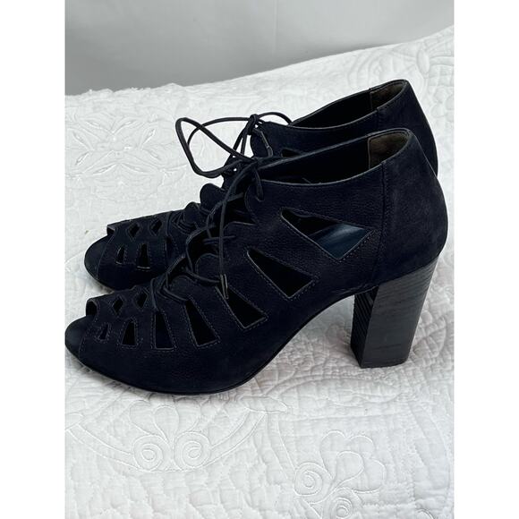 Paul Green Jansen Black Leather Lace Up Heel Suede Sandals - Size 8 - Picture 9 of 11